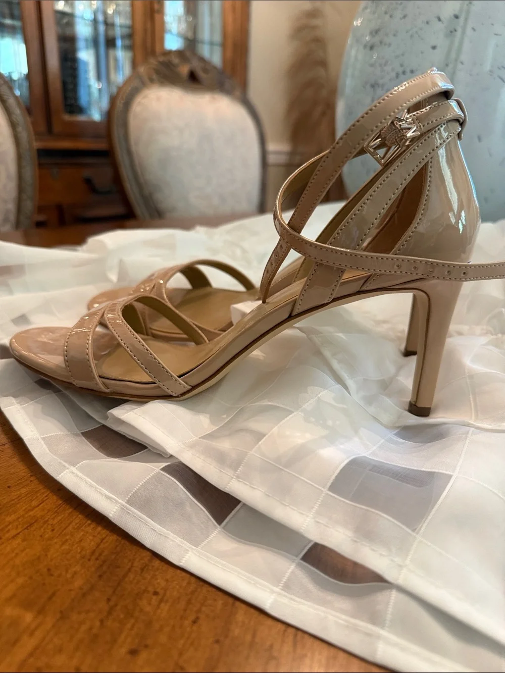 MICHAEL Michael Kors Patent Nude/Tan Strappy Heels